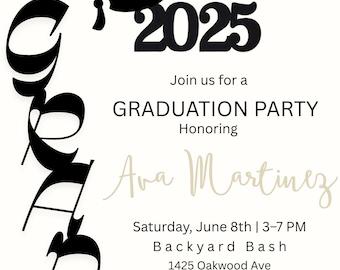 Elegant Graduation Party Invitation Template: Class of 2025 (Digital Download)