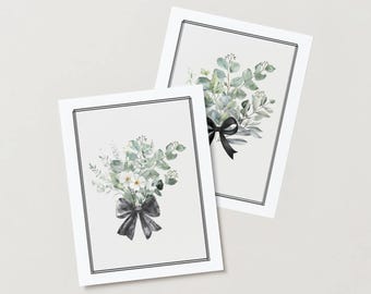 Eucalyptus Bouquet Print Set: Minimalist Black Bow Wall Art (Digital Download)
