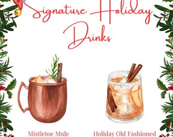 Editable Holiday Cocktail Menu Template: Christmas Bar Sign (Digital Download)