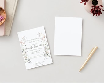 Floral Baby Shower Invitation Template: Neutral Boho Design (Digital Download)