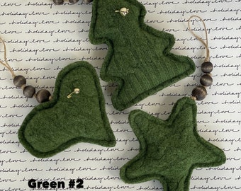 Traditional Christmas Decoration Recycled Wool Set of 3 Ornaments