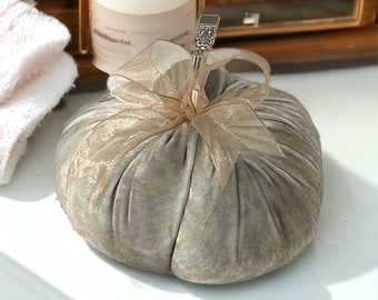 Velvet Beach Pumpkin with Silver Stem  BEACH LIFE Pumpkin  Elegant Centerpiece Thanksgiving