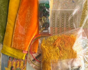 Traveler's Diy mixed media kit, FOLLOW The SUN ephemera bundle, junk journal, fiber artists bundle