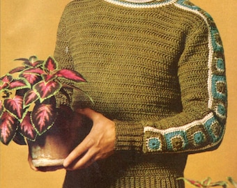 Patrón de ganchillo en PDF para suéter cuadrado de abuela para hombre, patrón fácil para principiantes, suéter vintage retro, descarga instantánea.