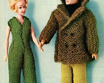 Barbie and Ken Knitting Pattern PDF, Vintage Doll Clothes Set, Jumpsuit, Sweater, Pants and Coat, DIY Instant Download