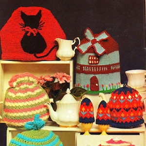 Teewärmer Strickmuster Bundle PDF, Easy Teekanne Abdeckung Muster Bundle, Instant Download, Cottagecore Küche Dekor, Katzen Tee Liebhaber Geschenk