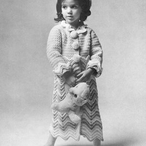 Vintage Crochet Children’s Bath Robe Pattern PDF – Girls Long Cardigan Coat, Handmade Kids Wear, Easy Instant Download