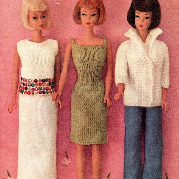 knitting pattern Barbie sweater dress cocktail skirt halter top coat jacket cardigan blazer doll clothes 1960 PDF DOWNLOAD the vintage purl