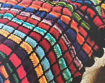 1970/'s Vintage Knit Blanket No.1039 Puff Stitch Windowpane Afghan Knitting Pattern PDF Adult Women Men Child Children Kids Boys Girls