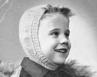 Vintage Children’s Helmet Hat Knitting Pattern PDF, Kids Winter Beanie Design, Instant Download