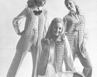 Vintage Long Crochet Vest Pattern – Boho Duster Cardigan Sweater Coat, PDF Instant Download