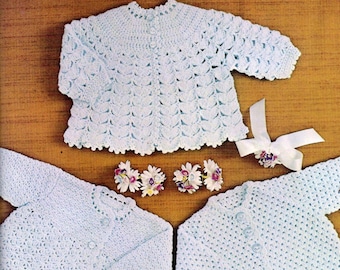 Wzór na szydełkowe swetry dla niemowląt w formacie PDF. Zestaw trzech swetrów dla niemowląt. Łatwe wzory ubranek dla początkujących. Prezent na baby shower dla noworodka. Pobierz natychmiast.