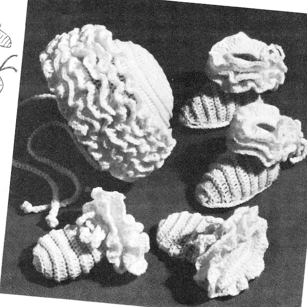 crochet pattern baby bonnet mittens booties accessories hat ripple ruffle 1950 PDF DOWNLOAD the vintage purl