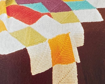 Patchwork Knit Blanket Knitting Pattern PDF, Vintage Afghan Throw Pattern, Cozy Handmade Retro Blanket, Instant Download