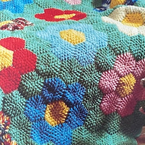 Patrón de ganchillo para manta hexagonal, estilo abuela, cuadrado, manta afgana vintage, motivo de panal de abeja (descarga en PDF)