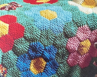Crochet Pattern Blanket Hexagon Granny Square Vintage Afghan Blanket Honeycomb Motif PDF Download