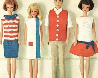 Patrones de punto y ganchillo para Barbie en PDF, conjunto de ropa de verano para Ken y Barbie, ropa vintage para muñecas (hazlo tú mismo), descarga instantánea.