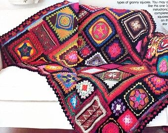Crochet Patchwork Granny Square Afghan Pattern, Crochet Blanket PDF, Granny Square Throw Pattern, Boho Patchwork Blanket, Instant Download