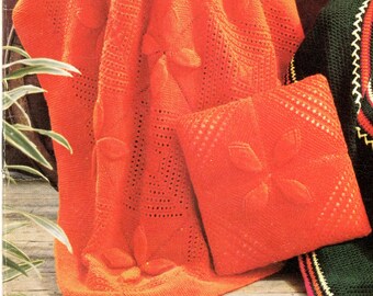 knitting pattern blanket squares afghan throw bedspread leaves leaf cover retro knit 1970 pdf instant download