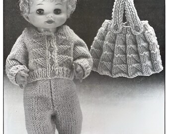 Doll Clothes Knitting Pattern PDF, Vintage Inspired Knit Outfit for 13 15 17 Inch Dolls