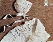 Vintage Baby Knitting Pattern PDF, Eyelet Lace Cardigan, Hat, Booties and Mittens Set, Newborn Knit Pattern, Instant Download