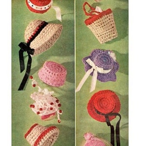 crochet pattern barbie hat bag bonnet sun pillbox crown wedding veil garden sailor beach accessories 1960 PDF DOWNLOAD the vintage purl image 1