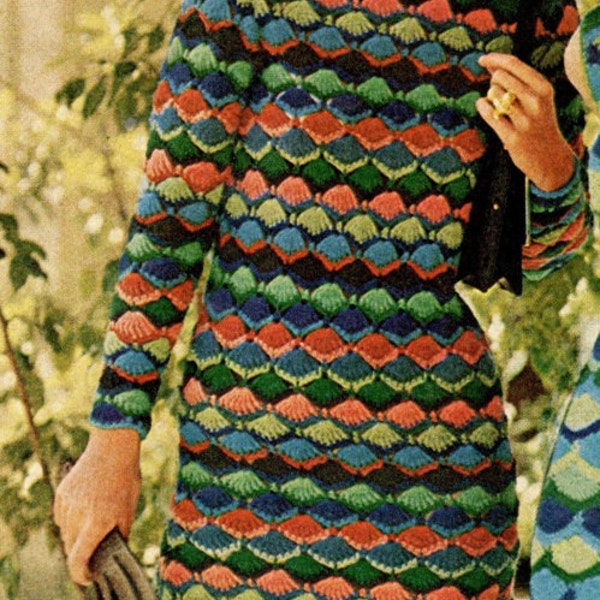 vintage crochet pattern ladies cocktail dress fan stitch lace long sleeves victoria secret style short printable pdf download skirt 1960s
