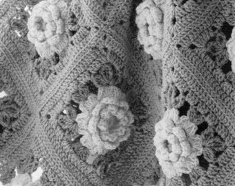 CROCHET PATTERN granny square blanket ⨯ flower motif afghan throw wrap ⨯ cabbage rose ⨯ PDF download by The Vintage Purl