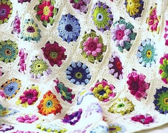 Flower Granny Square Crochet Pattern PDF, Daisy Granny Square, Floral Afghan Blanket Square Motif, Instant Download