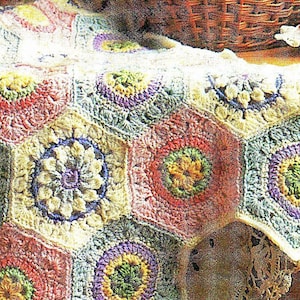 CROCHET PATTERN hexagon blanket ⨯ flower granny square motif ⨯ afghan throw ⨯ vintage 1970 PDF download by The Vintage Purl