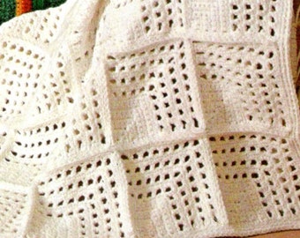 Granny Square Crochet Blanket Pattern PDF, Easy Crochet Blanket Squares, Boho Afghan Throw, Geometric Motif, Instant Download