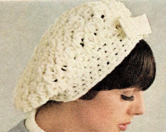 Crochet Beret Hat Pattern Slouchy Vintage, Easy Boho Crochet Hat Pattern for Beginners, Instant Download PDF