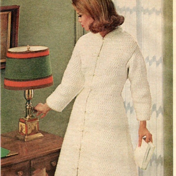 crochet pattern robe sweater duster coat long printable pdf download 1960 the vintage purl