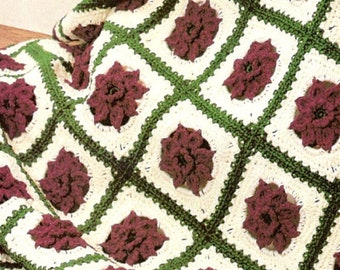 crochet pattern granny square blanket poinsettia flower rose afghan Christmas throw cover PDF DOWNLOAD 1970 The Vintage Purl