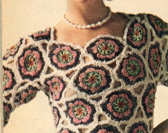 Mönster för virkad mormors fyrkantiga topp i PDF-format, virkmönster för vintage sommartröja