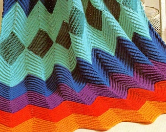 Crochet Afghan Blanket Pattern PDF, Vintage Zigzag Chevron Ripple Throw, Instant Download