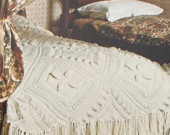 Leaf Block Blanket Knitting Pattern PDF, Vintage Afghan Bedspread Throw Design, Instant Download