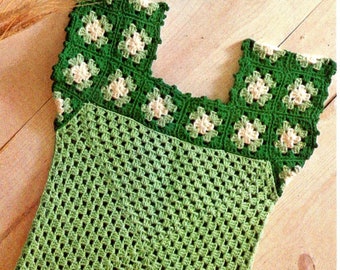 Vintage Granny Square Crochet Tank Top Pattern PDF Download, Summer Shell Crop Top, Easy Boho Women’s Crochet Tutorial