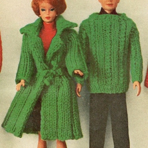 Paquete de patrones de punto para ropa de muñeca Barbie en PDF, conjunto de suéter y abrigo vintage para Ken, conjunto de ropa para muñeca DIY, descarga digital instantánea.