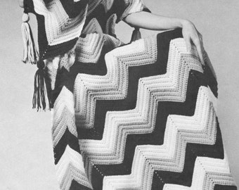 Crochet Afghan Blanket Pattern PDF, Vintage Zigzag Chevron Ripple Throw, Instant Download