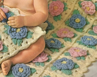 Flower Granny Square Baby Blanket Crochet Pattern PDF, Daisy Floral Afghan, Easy Crochet Motif, Instant Download