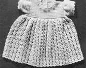 vintage crochet pattern baby dress shell fan stitch lace dk weight f hook short sleeves printable pdf download 1940