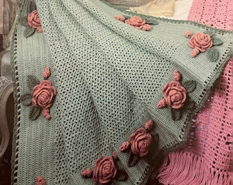Patrón de manta afgana de ganchillo con diseño floral vintage, diseño de flores en PDF, descarga instantánea.