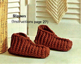 vintage crochet pattern single crochet ribbed house slippers ladies womens mens mans childrens childs kids sizes family printable pdf 1970