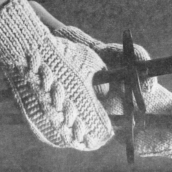 vintage knitting pattern ladies cable knit mittens mitts worsted weight no. 8 needles knit on 2 needles 1960 PDF download DIY printable