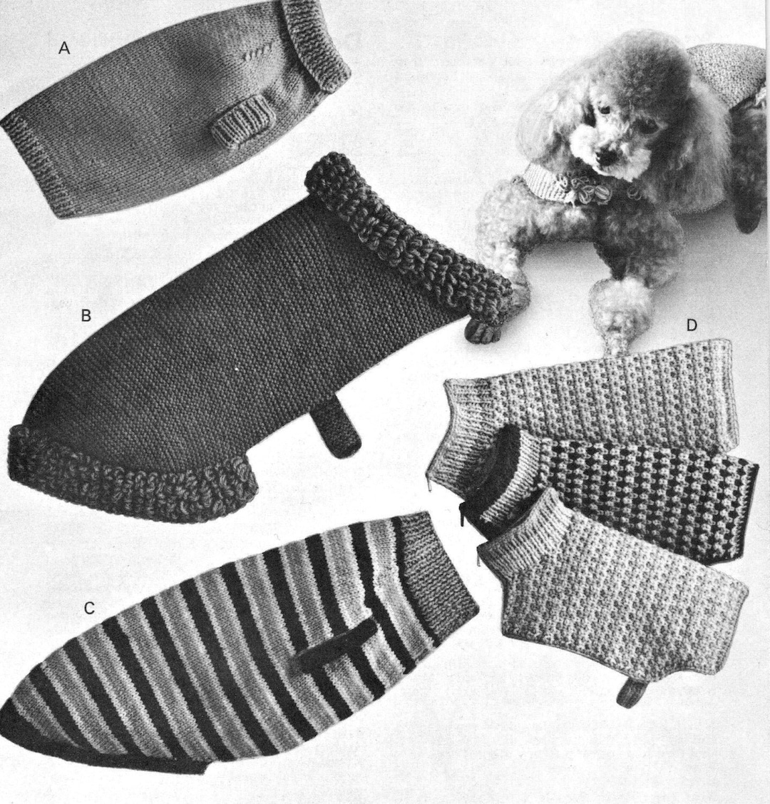 Knitting Pattern Dog Sweater Puppy Easy Basic Knit Coat Jacket Farisle