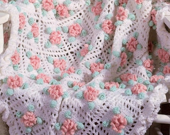 CROCHET PATTERN granny square blanket ⨯ flower 3D daisy motif ⨯ baby afghan throw wrap ⨯ PDF download by The Vintage Purl