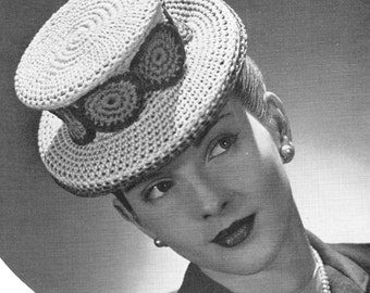 かぎ針編みファシネーターハットのパターンPDFダウンロード、ヴィンテージレトロブライダルヘッドピースDIYハット