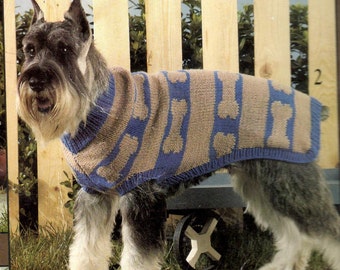 knitting pattern dog sweater puppy easy basic knit coat jacket farisle bone name stripe 12 sizes included 1970 PDF DOWNLOAD the vintage purl