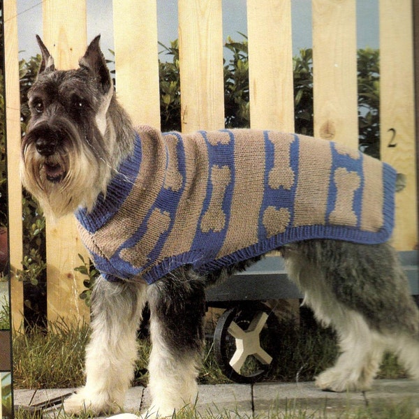 knitting pattern dog sweater puppy easy basic knit coat jacket farisle bone name stripe 12 sizes included 1970 PDF DOWNLOAD the vintage purl